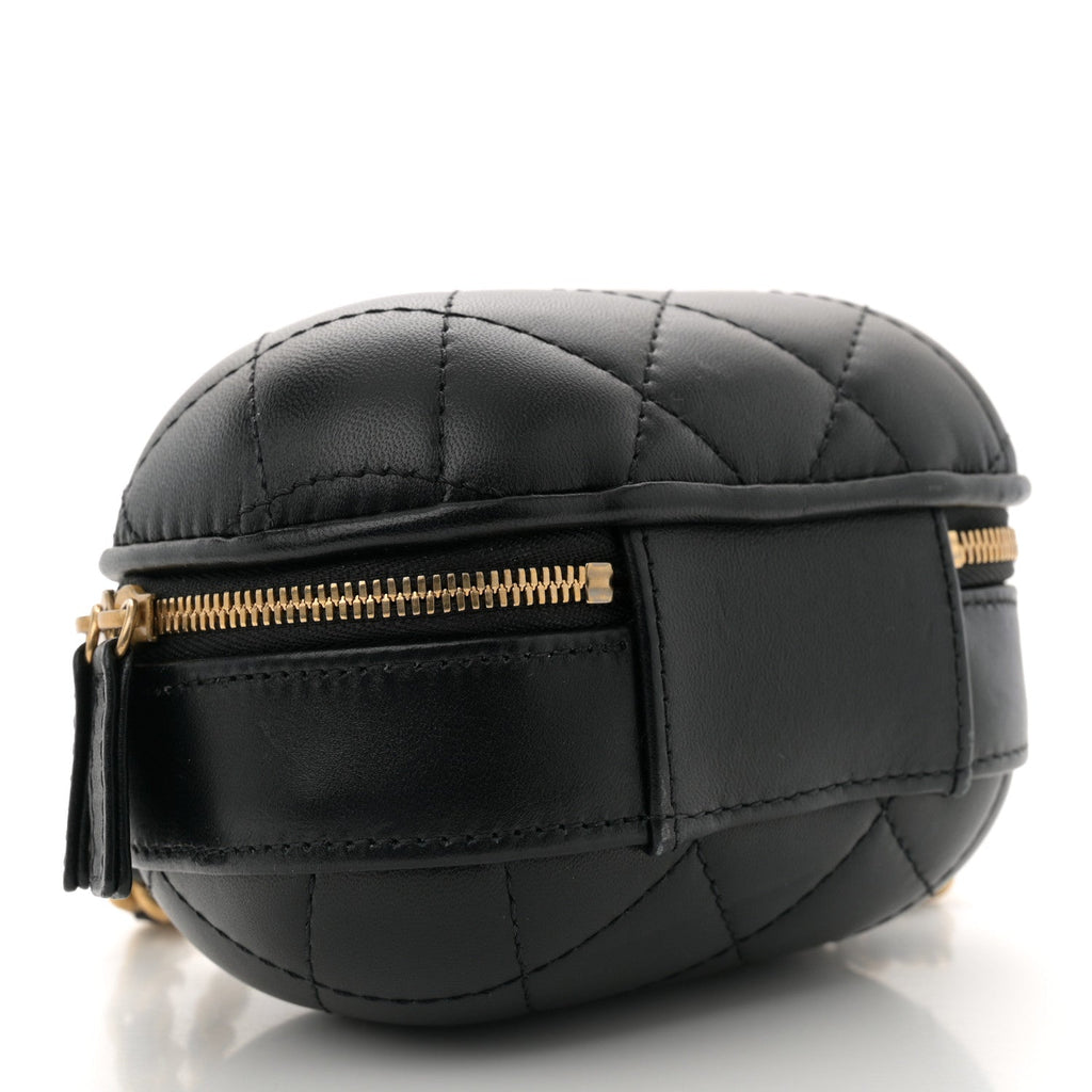 Lambskin Quilted Small CC Bubble Vanity Case With Chain Black