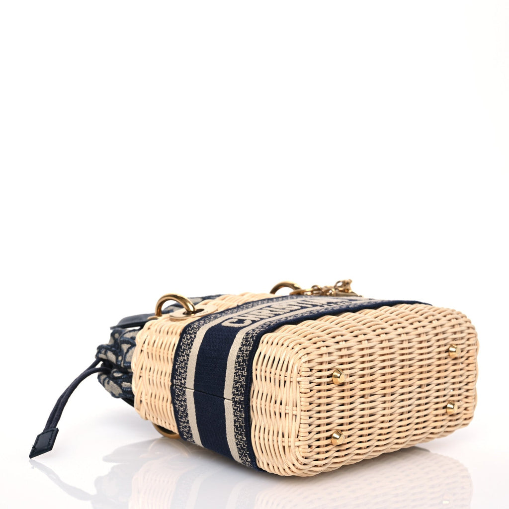 Wicker Oblique Mini Lady Dior Bag Blue
