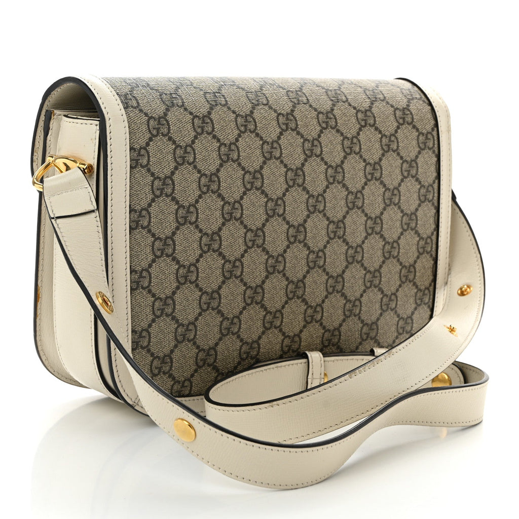 GG Supreme Monogram Horsebit 1955 Shoulder Bag Beige Mystic White