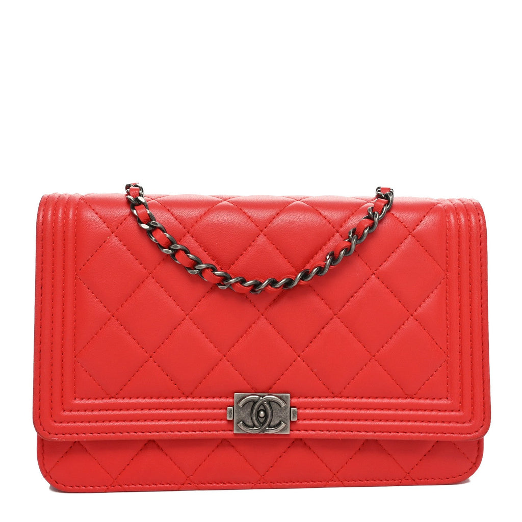 Lambskin Quilted Boy Wallet On Chain WOC Red