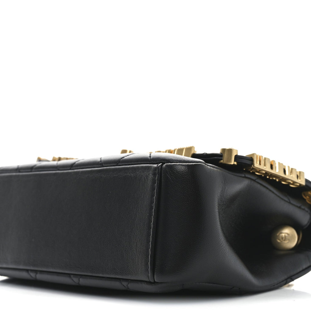 Lambskin Enamel Strass Quilted Mini Paris Monaco Flap Black