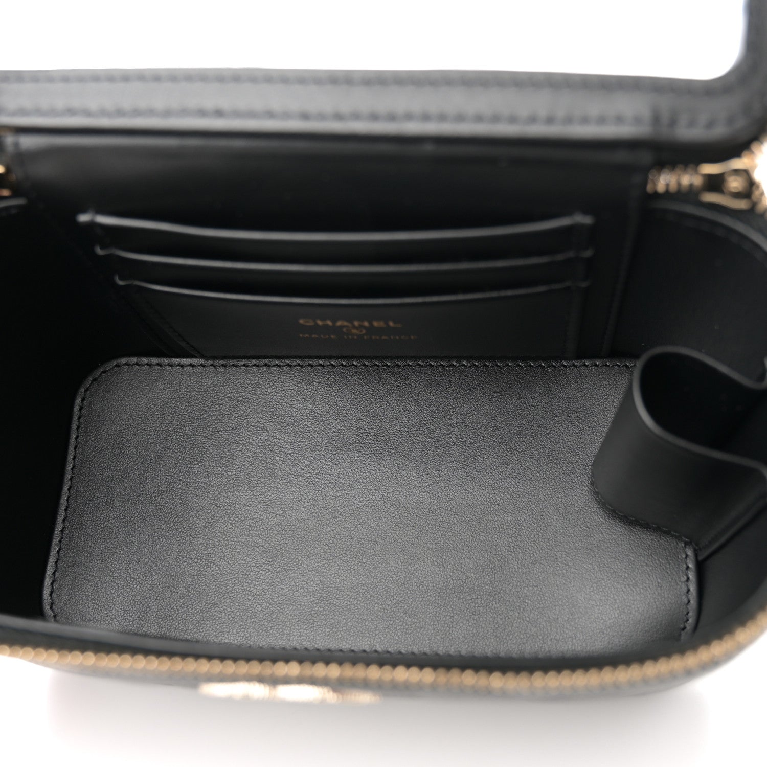 Caviar Quilted Crystal Hearts Small Vanity Case With Chain Black