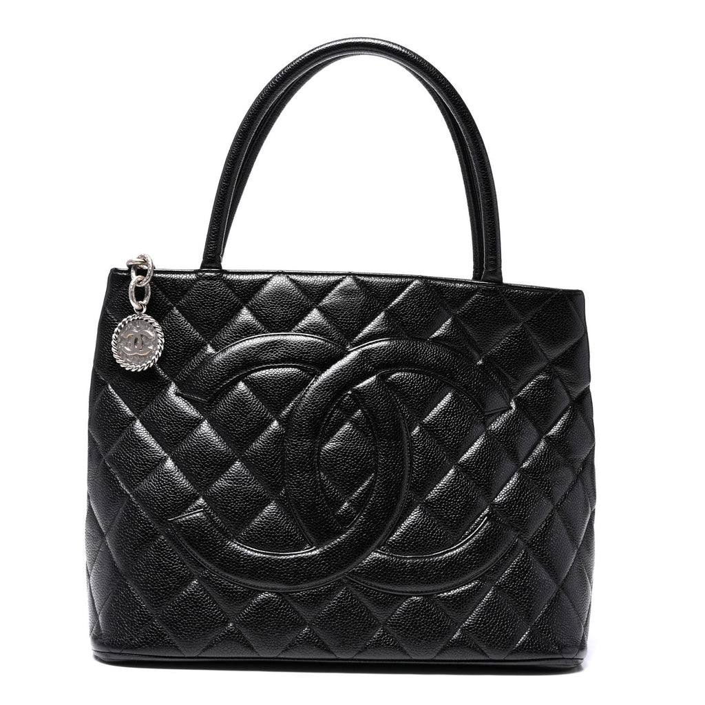Caviar Quilted Medallion Tote Black