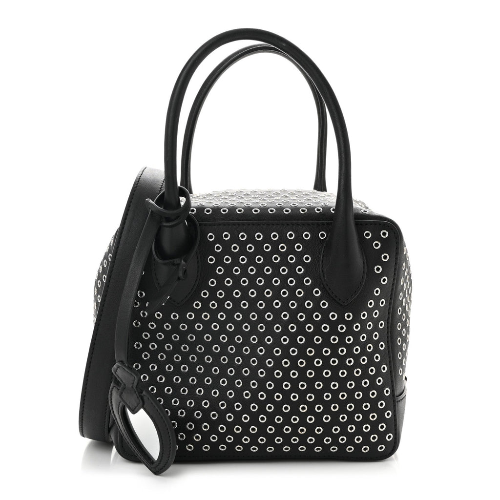 Calfskin Grommet Studded Top Handle Bag Black