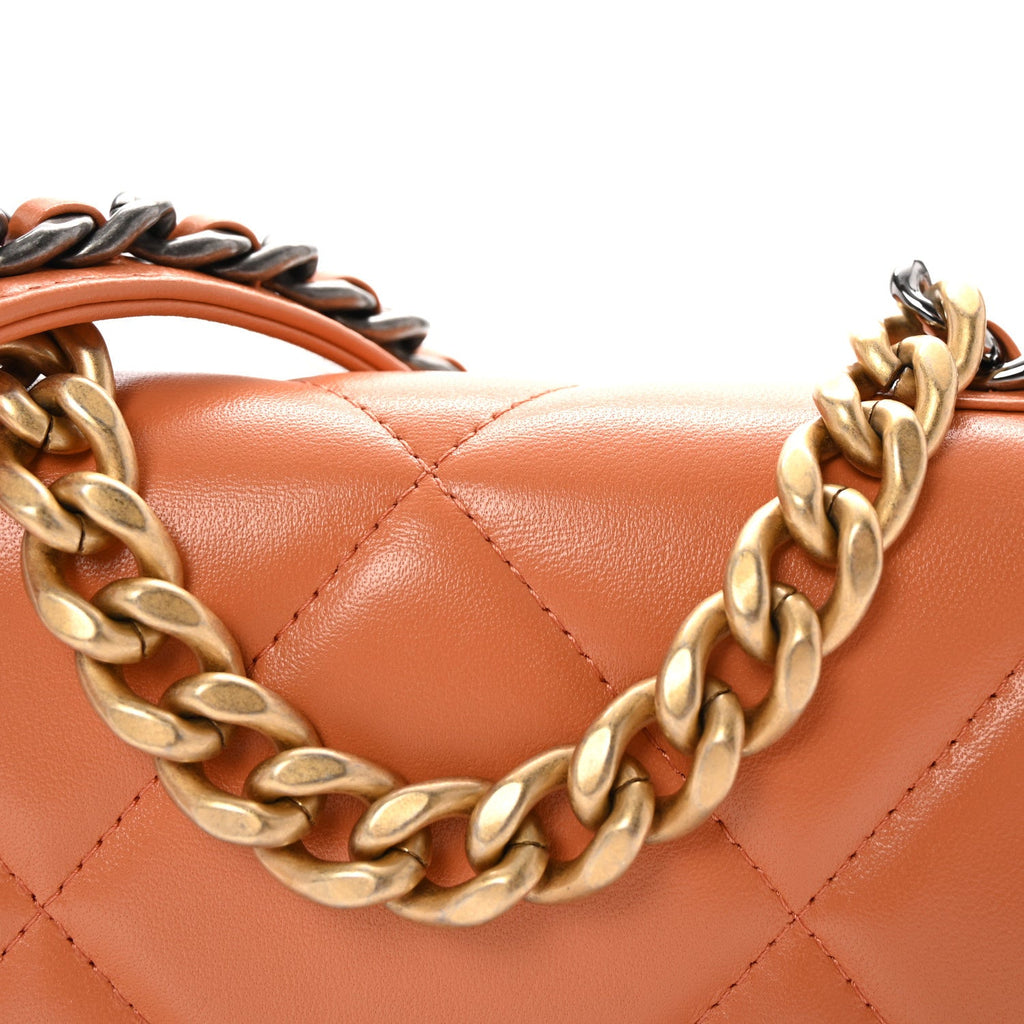 Lambskin Quilted Chanel 19 Wallet On Chain WOC Orange
