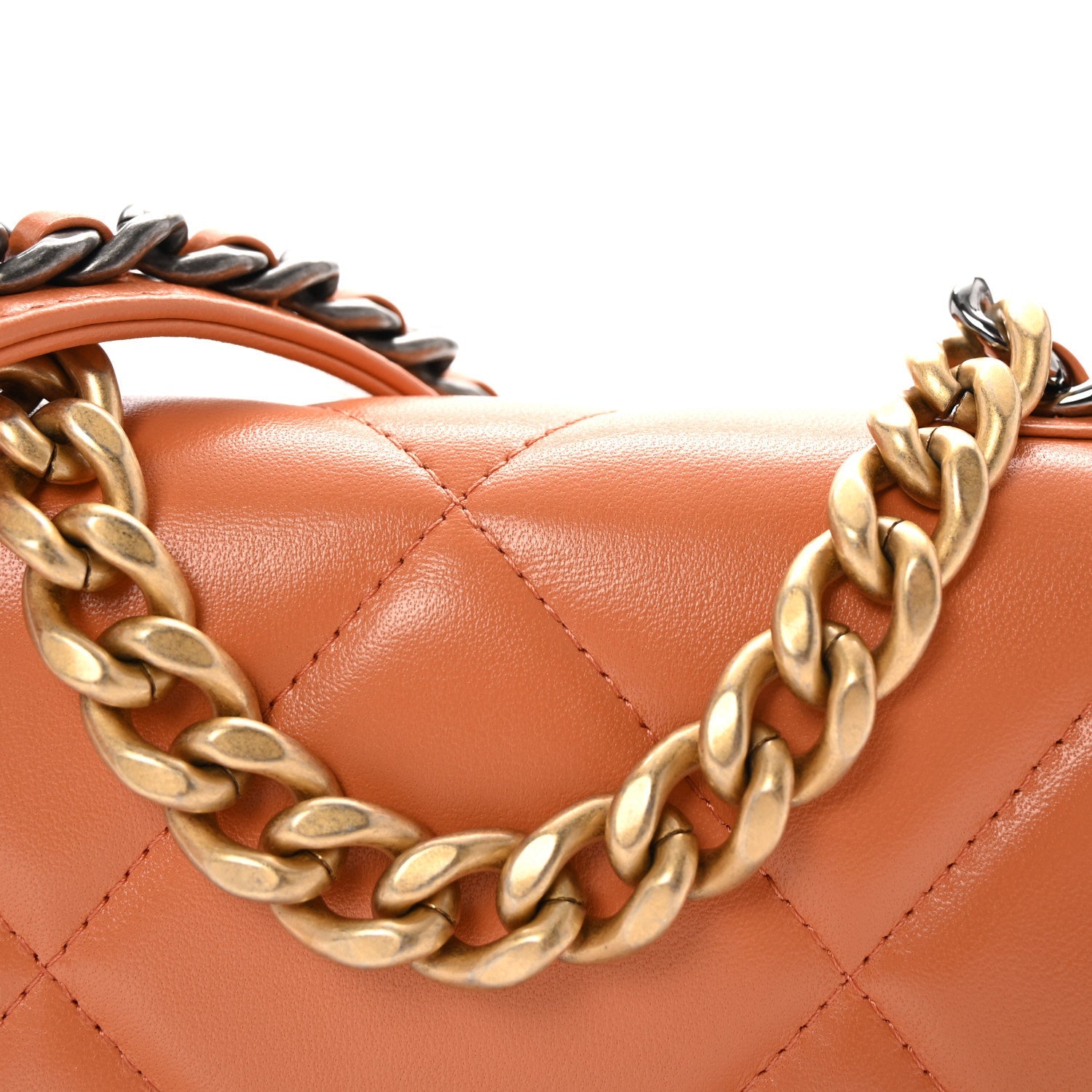 Lambskin Quilted Chanel 19 Wallet On Chain WOC Orange