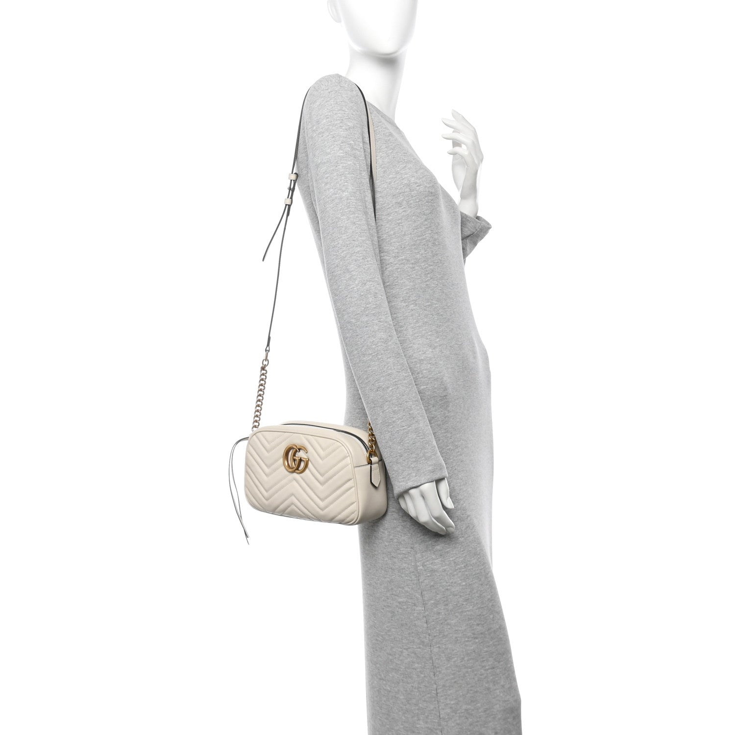 Calfskin Matelasse Small GG Marmont Chain Shoulder Bag White