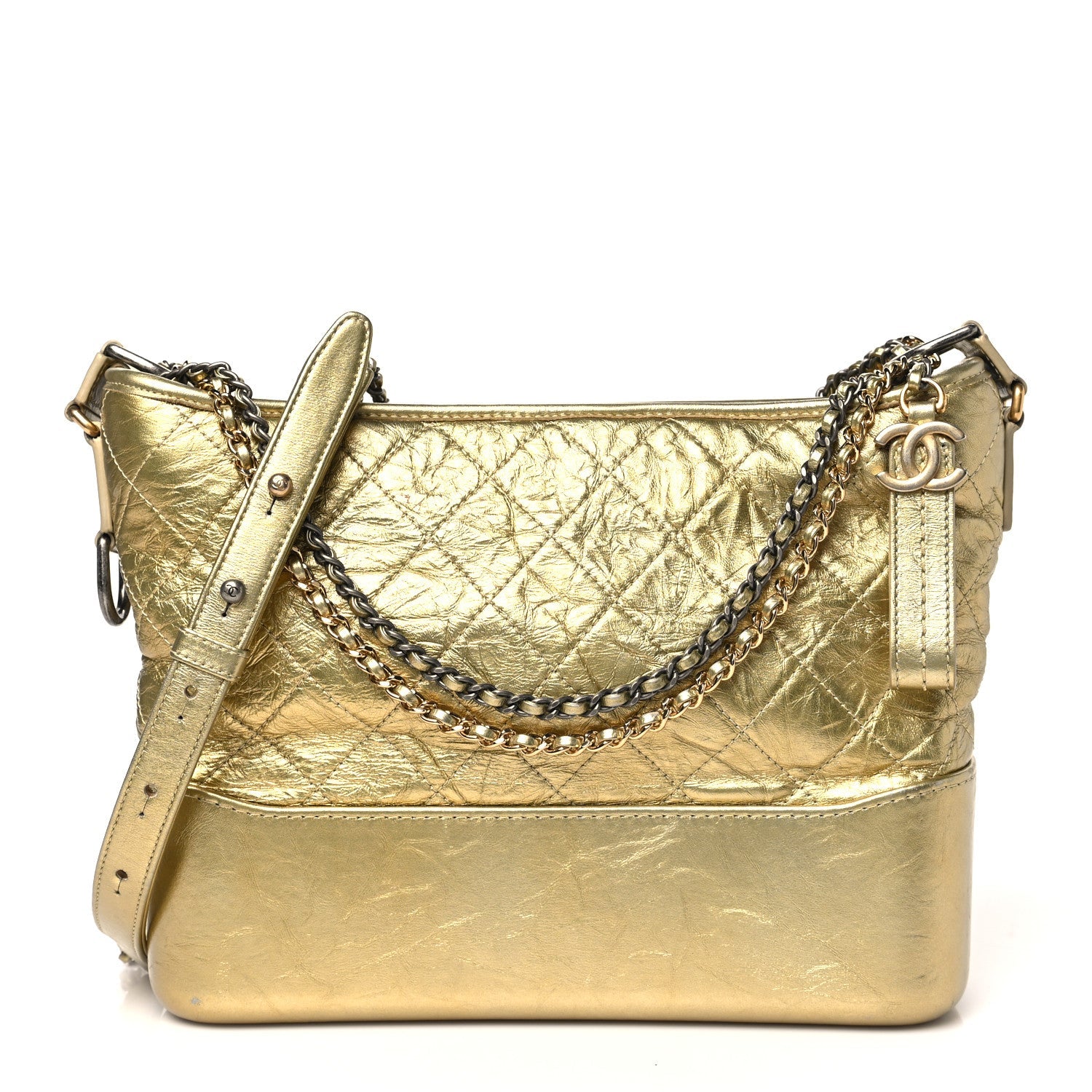 Metallic Aged Calfskin Quilted Medium Gabrielle Gold