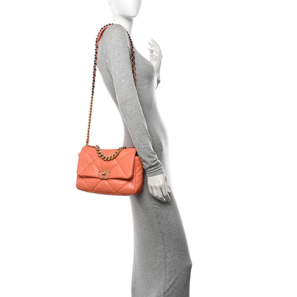 Lambskin Quilted Medium Chanel 19 Flap Orange