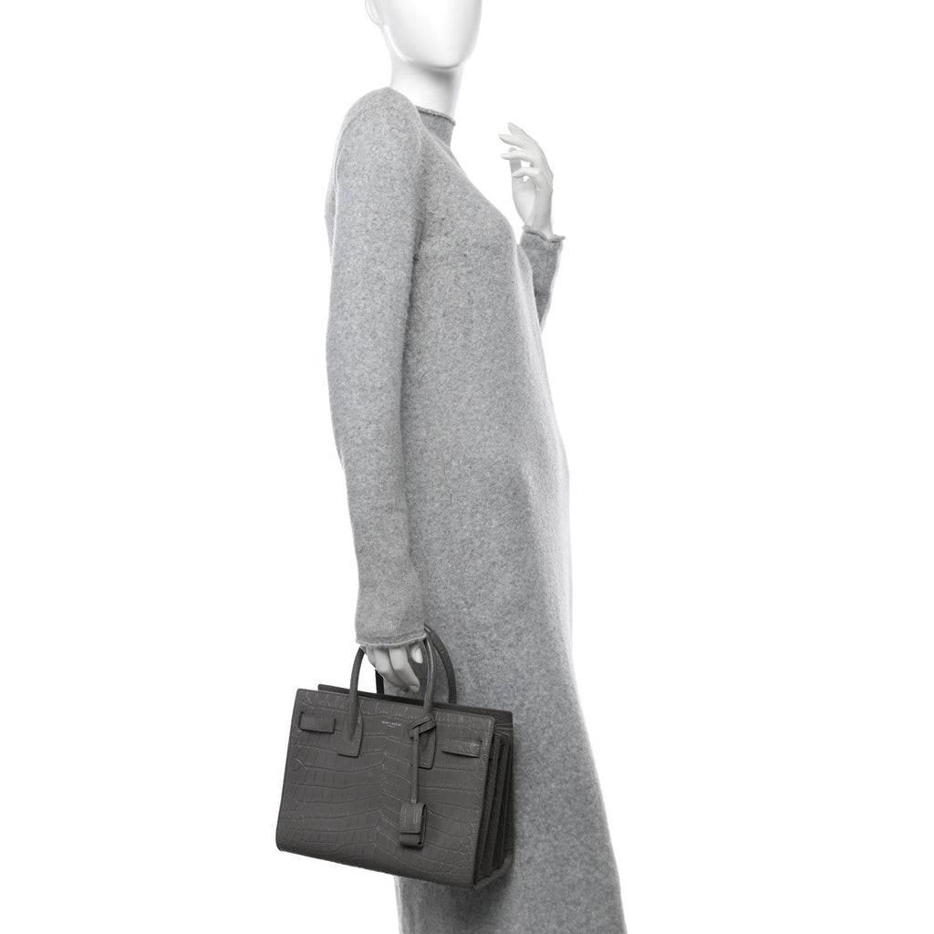 Calfskin Crocodile Embossed Baby Sac De Jour Fog