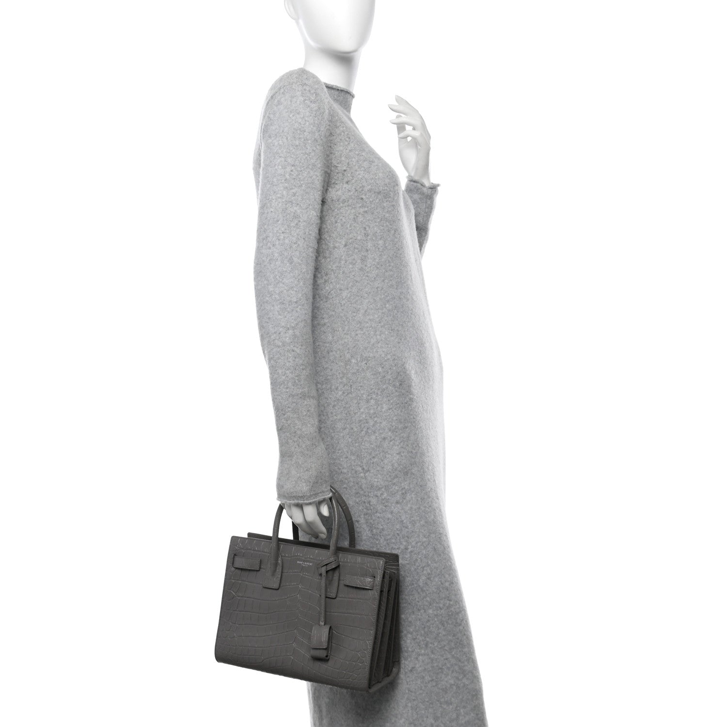 Calfskin Crocodile Embossed Baby Sac De Jour Fog