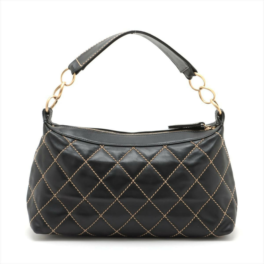 Chanel Vintage Black Lambskin Leather Handbag with Gold Hardware