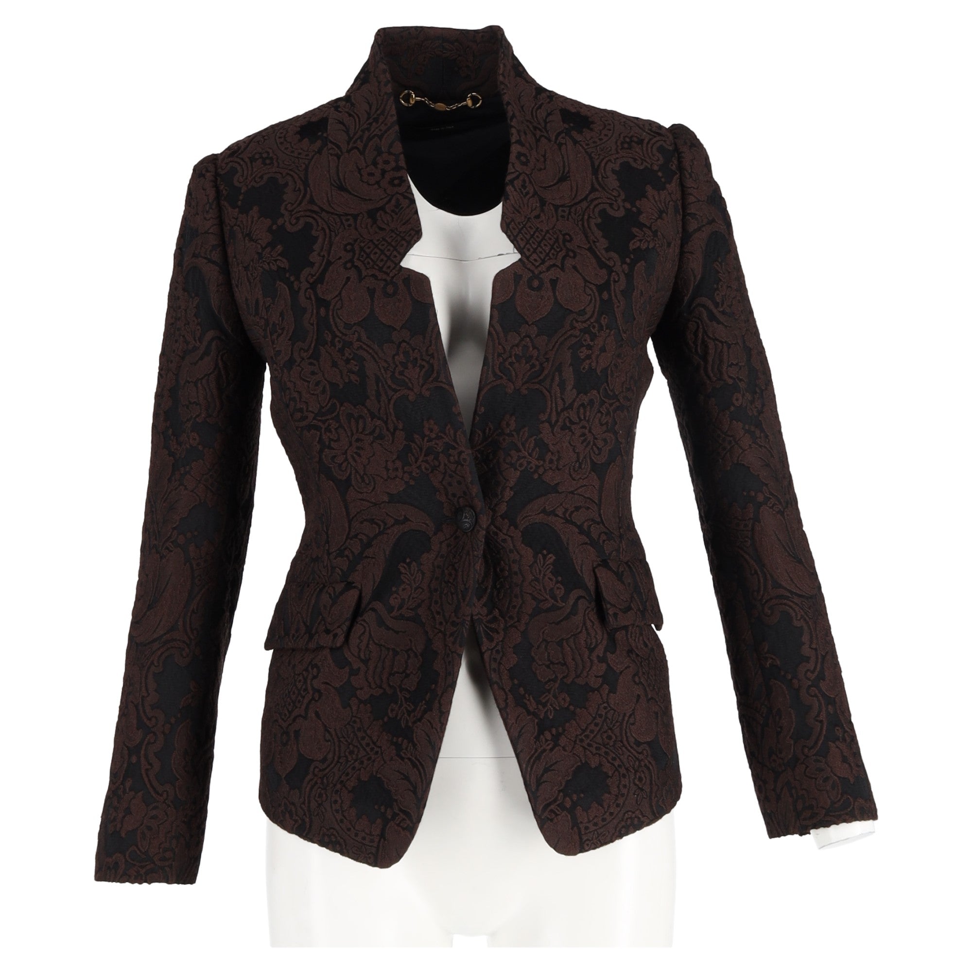Gucci 2010s Floral-Jacquard Blazer in Brown Wool