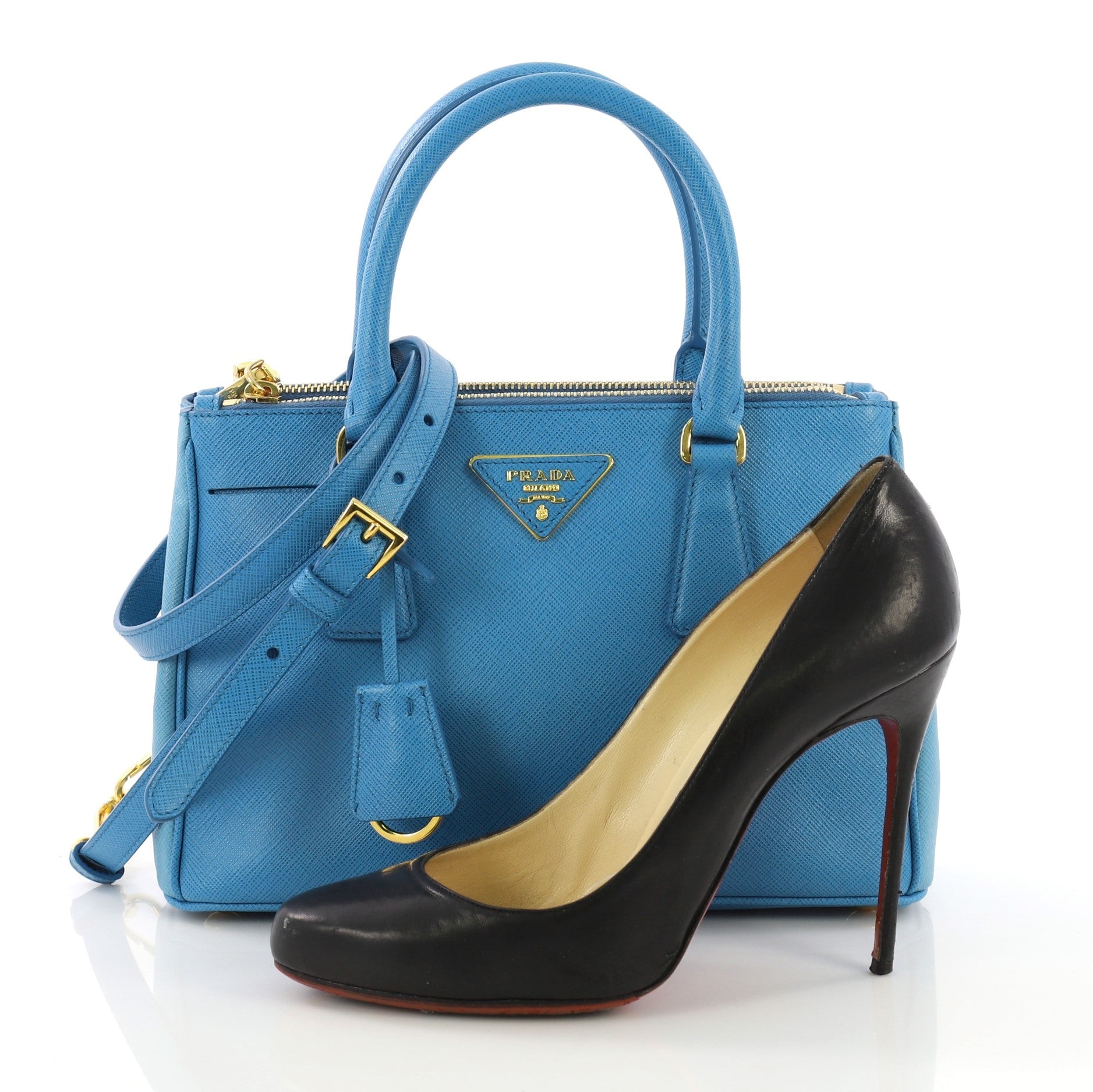 Bicolor Double Zip Lux Tote Saffiano Leather Mini