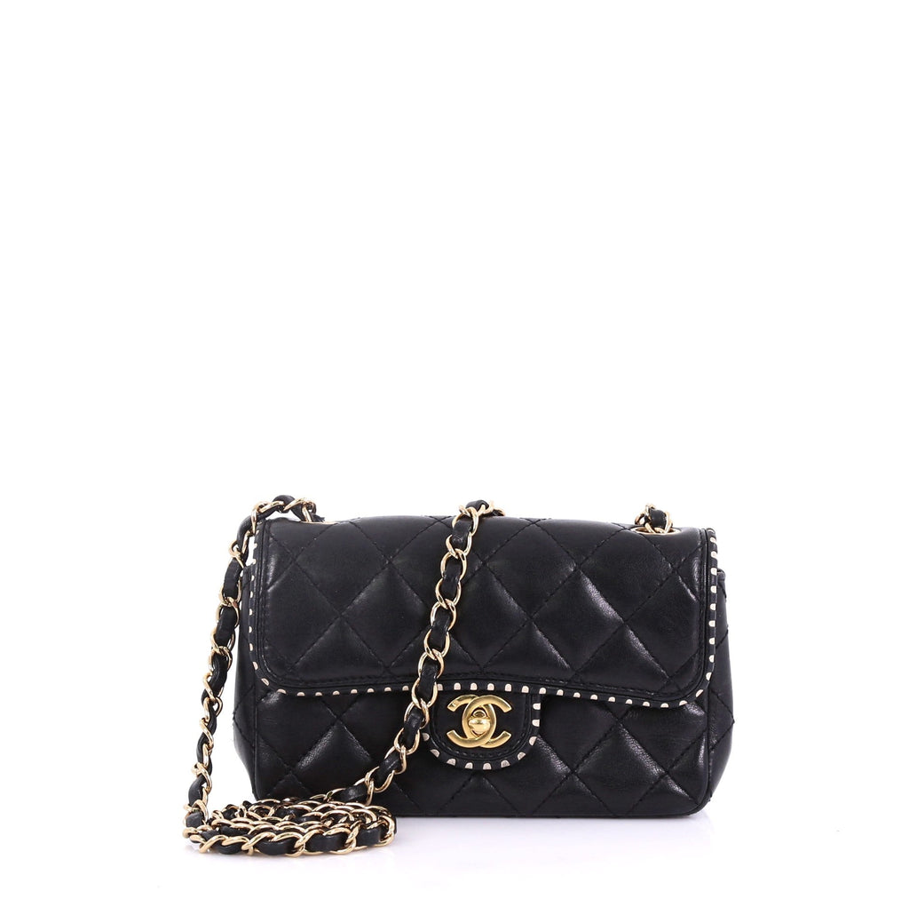 Vintage Punched Edge Classic Single Flap Bag Quilted Leather Mini
