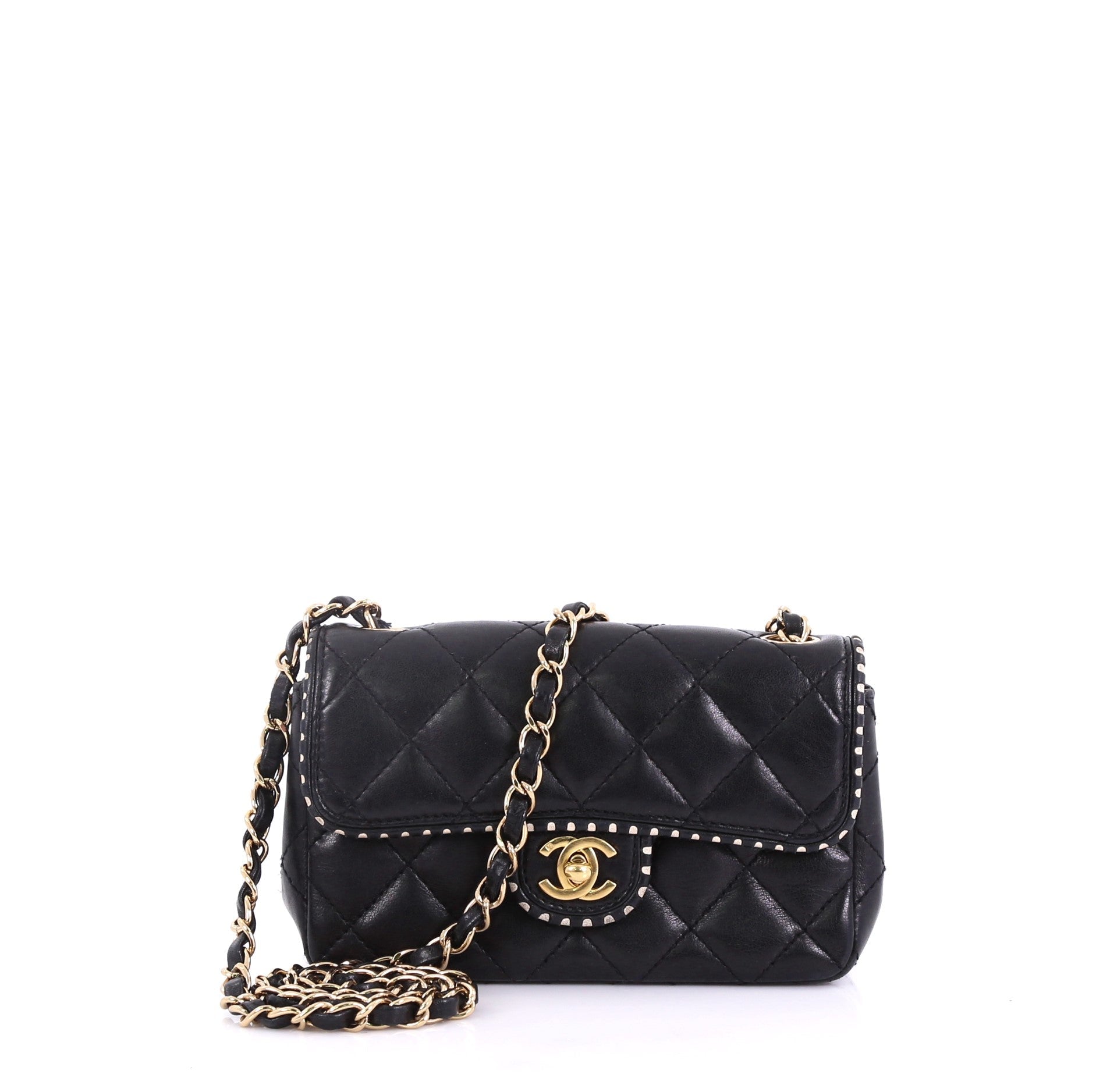 Vintage Punched Edge Classic Single Flap Bag Quilted Leather Mini