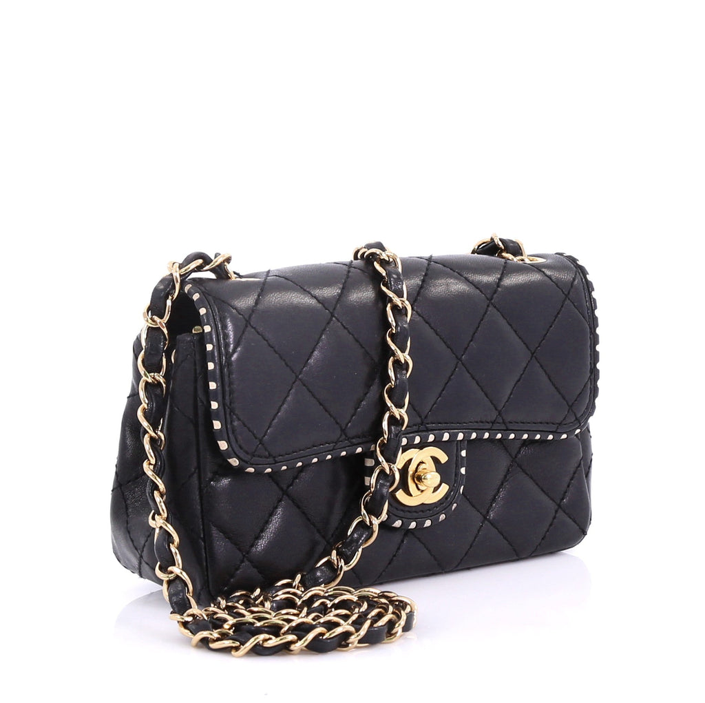 Vintage Punched Edge Classic Single Flap Bag Quilted Leather Mini