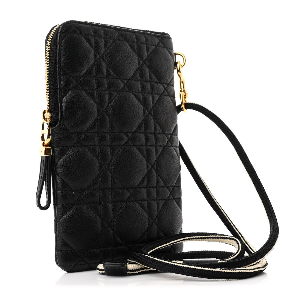 Supple Calfskin Cannage Caro Multifunctional Pouch Black