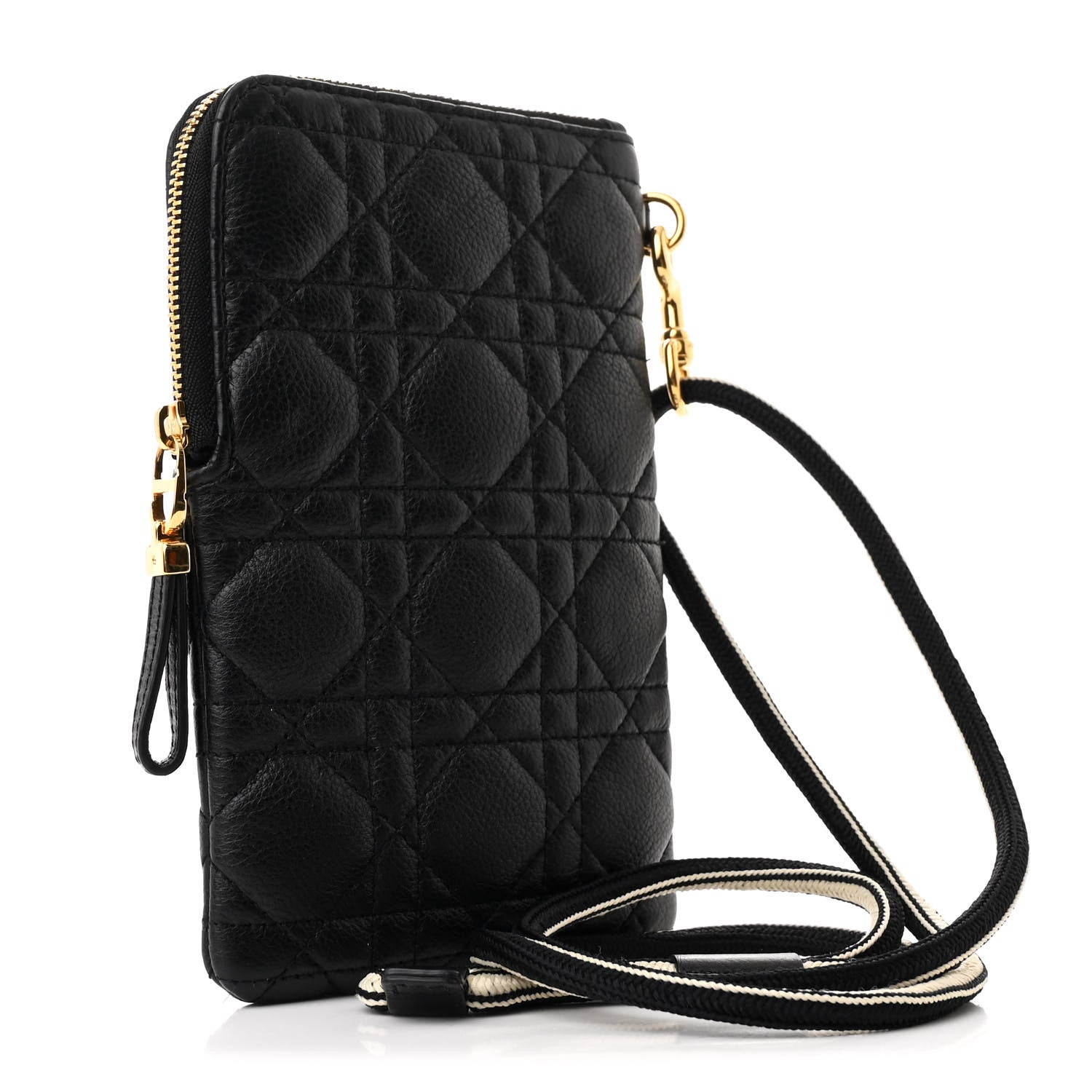 Supple Calfskin Cannage Caro Multifunctional Pouch Black