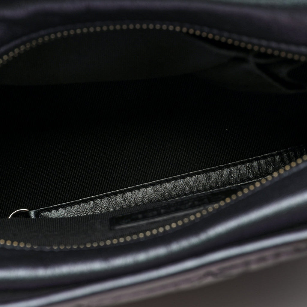 Iridescent Aged Calfskin Quilted Small Gabrielle Hobo Black