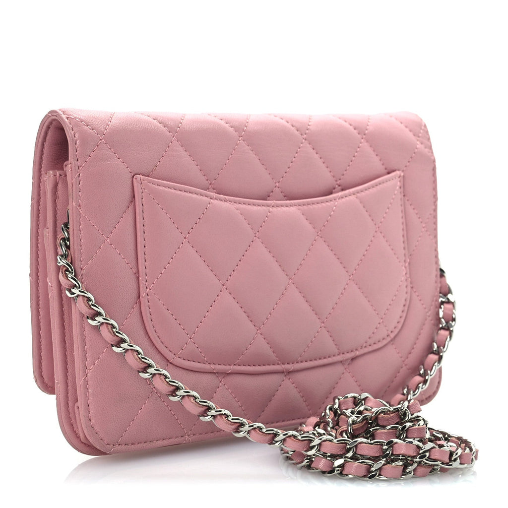 Lambskin Quilted Wallet On Chain WOC Pink