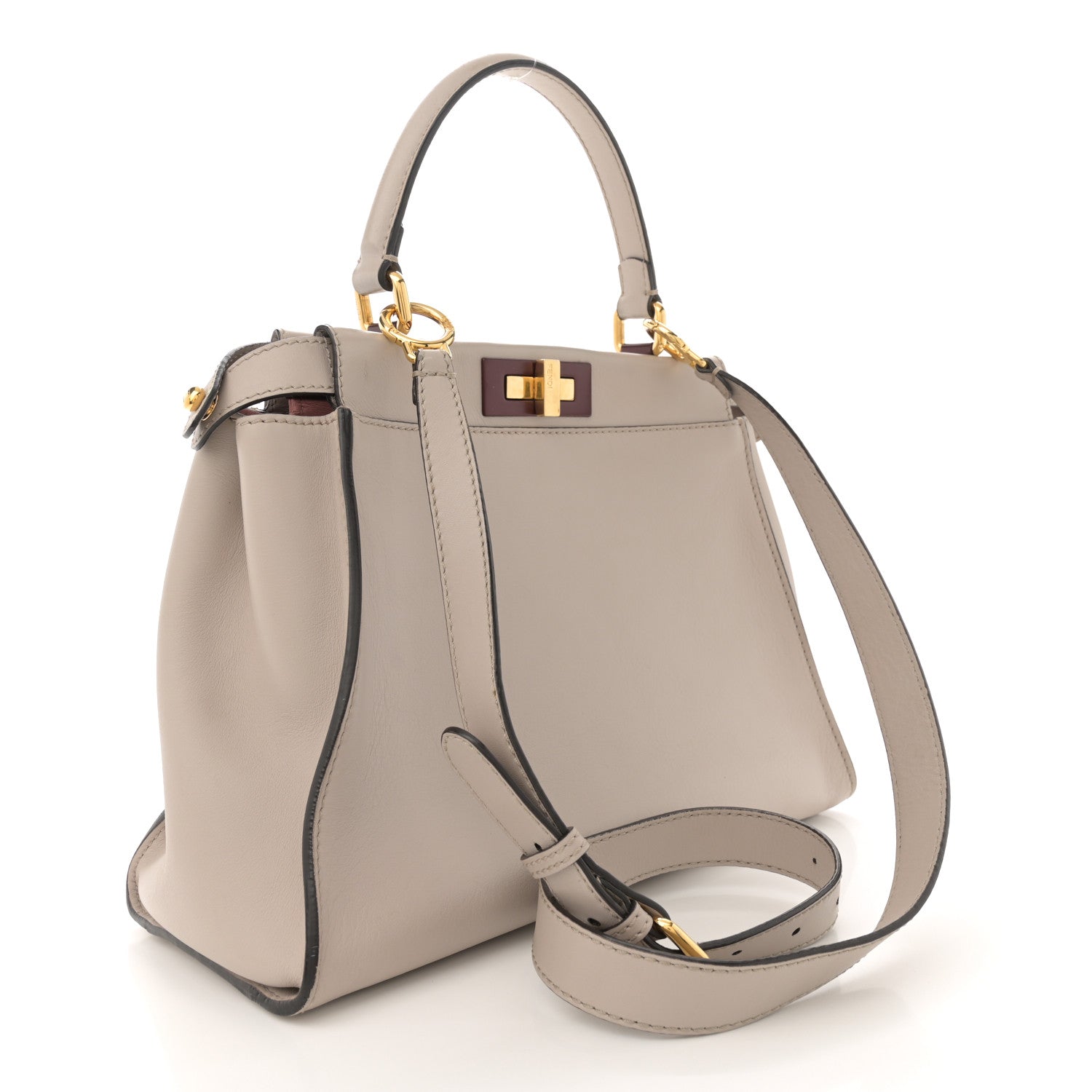 Vitello Seta Shiny Nappa Medium Peekaboo Iconic Satchel Grigio Polvere Bois de Rose