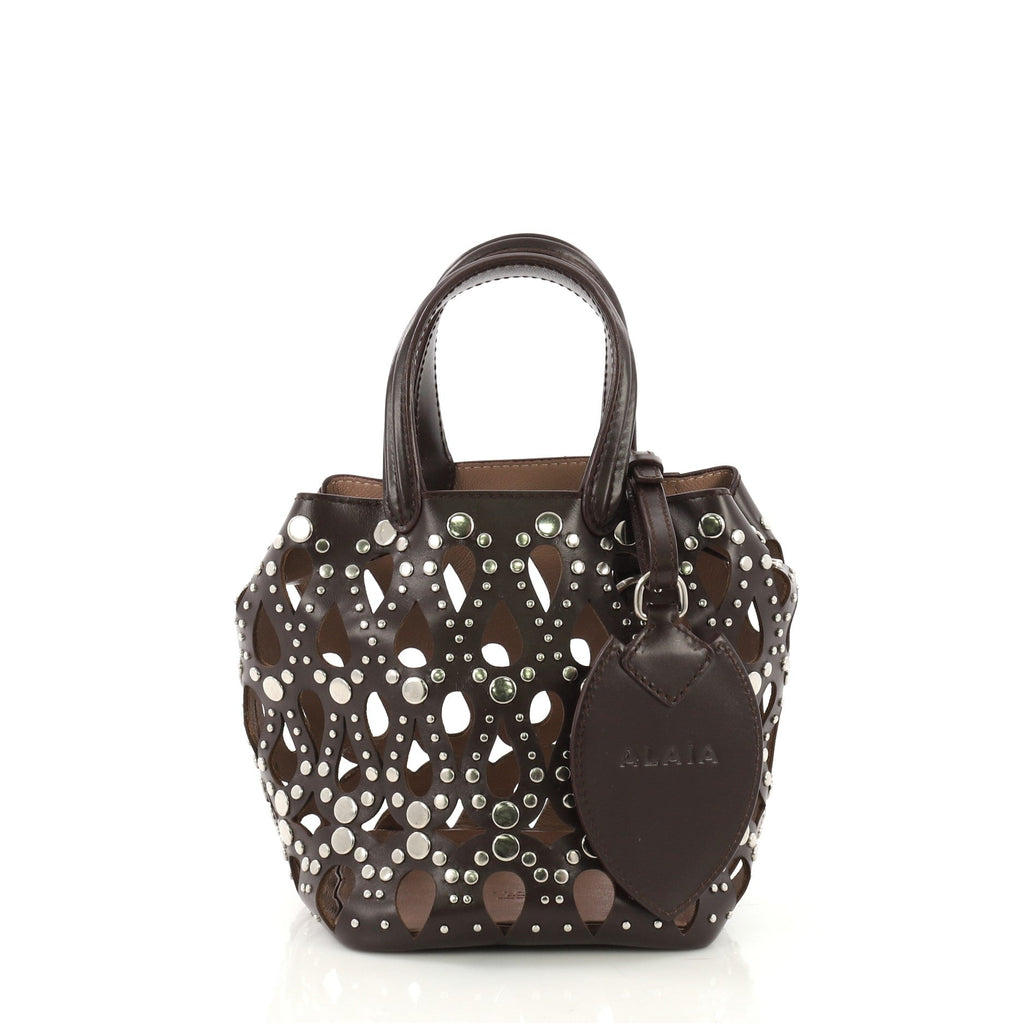 Studded Bucket Bag Laser Cut Leather Mini
