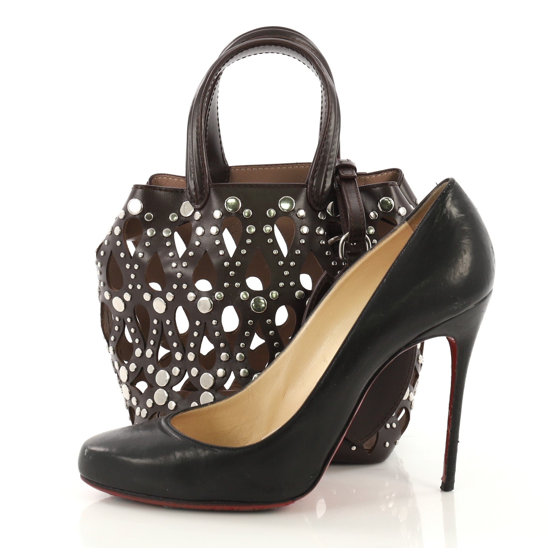 Studded Bucket Bag Laser Cut Leather Mini