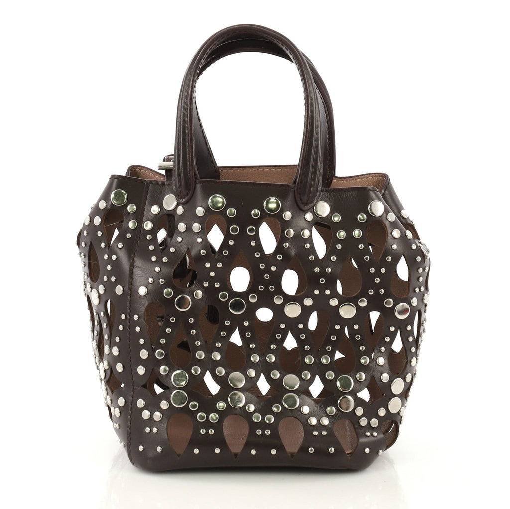 Studded Bucket Bag Laser Cut Leather Mini