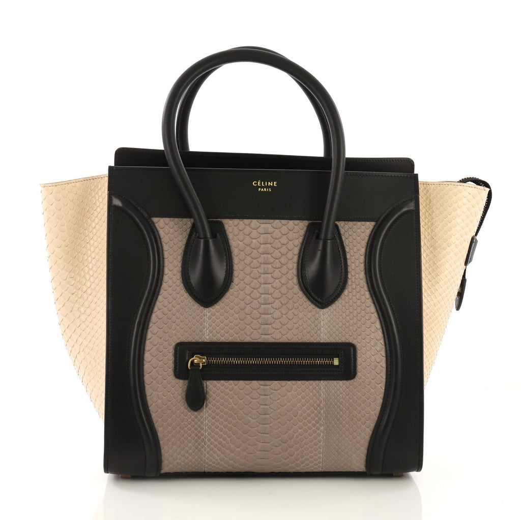 Tricolor Luggage Handbag Python and Leather Mini