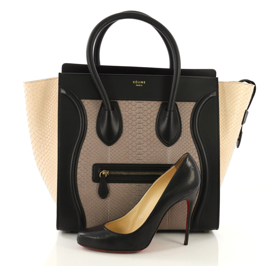 Tricolor Luggage Handbag Python and Leather Mini