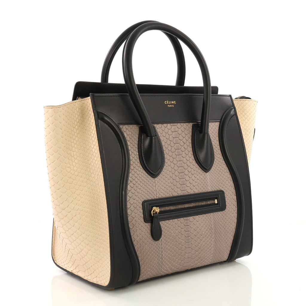 Tricolor Luggage Handbag Python and Leather Mini