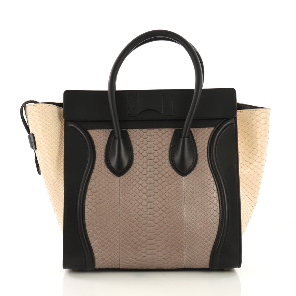 Tricolor Luggage Handbag Python and Leather Mini