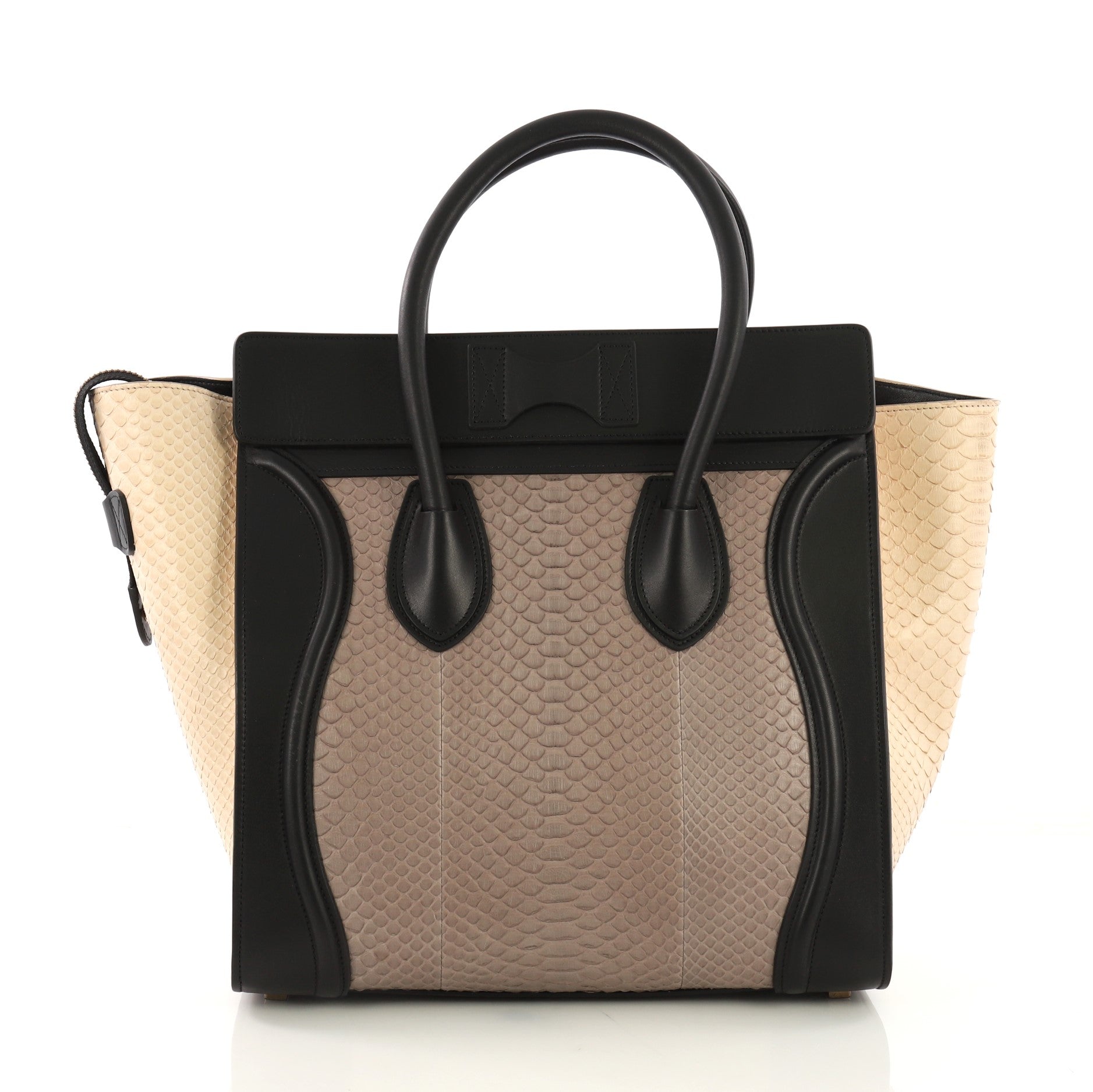 Tricolor Luggage Handbag Python and Leather Mini