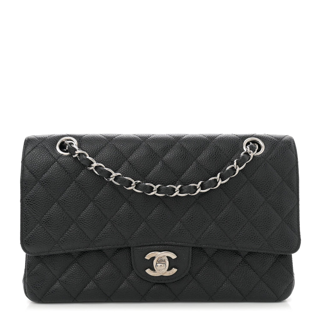Caviar Quilted Medium Double Flap Black