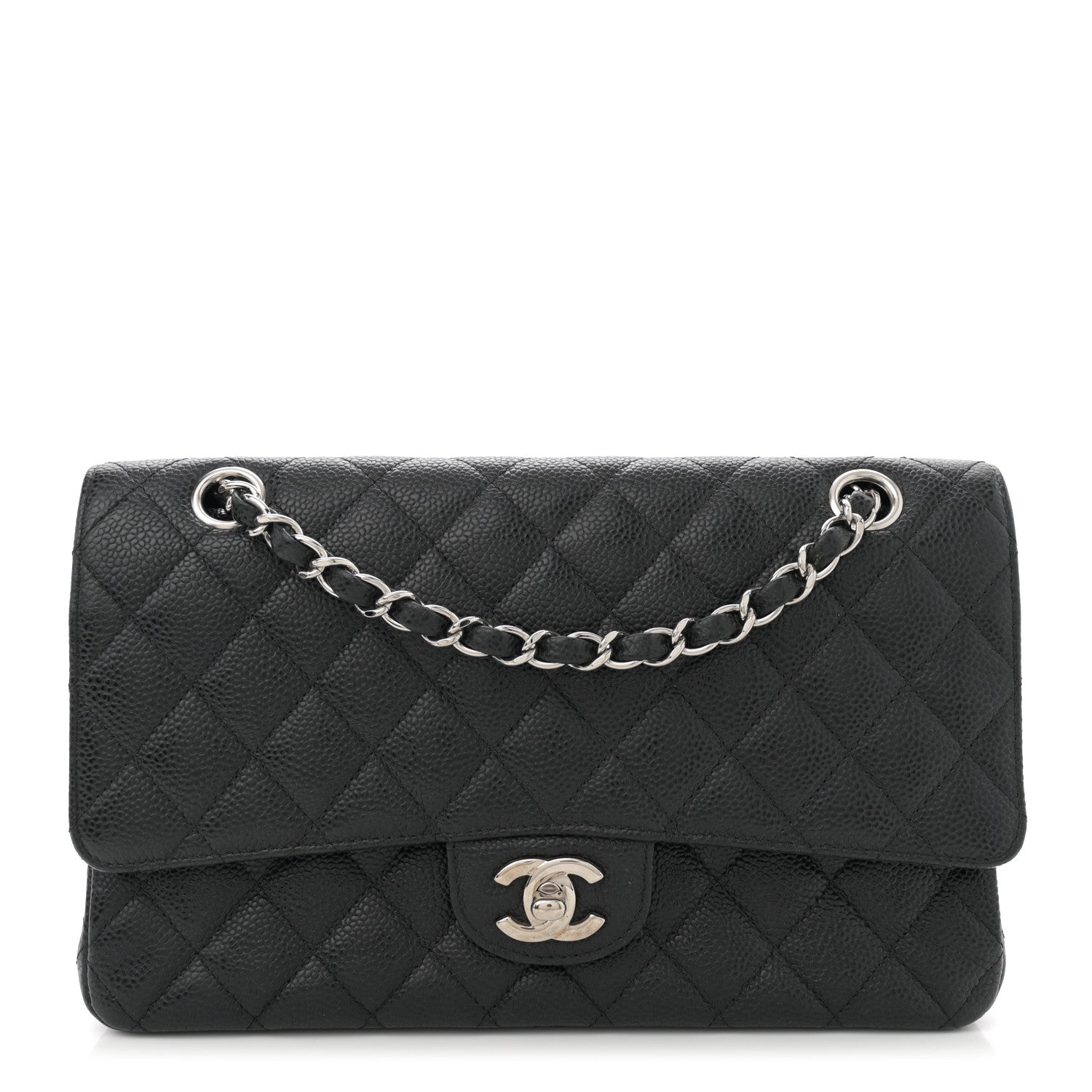 Caviar Quilted Medium Double Flap Black