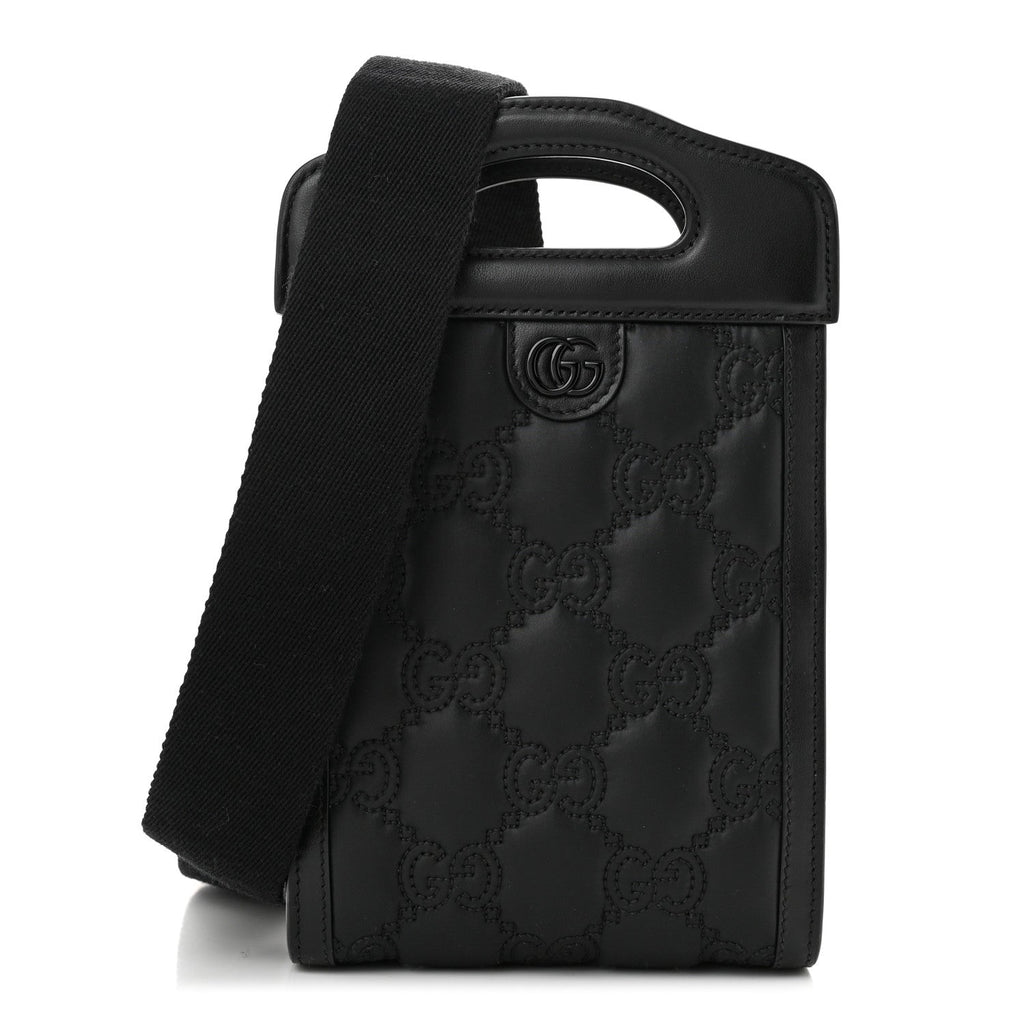 Nylon Calfskin Enamel GG Matelasse Mini Top Slip Handle Crossbody Bag Black