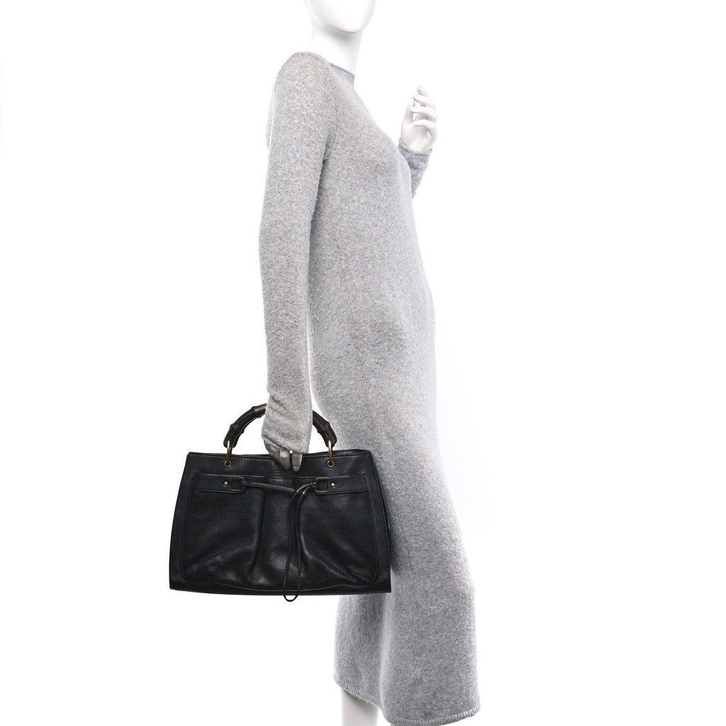 Calfskin Bamboo Handle Tote Black