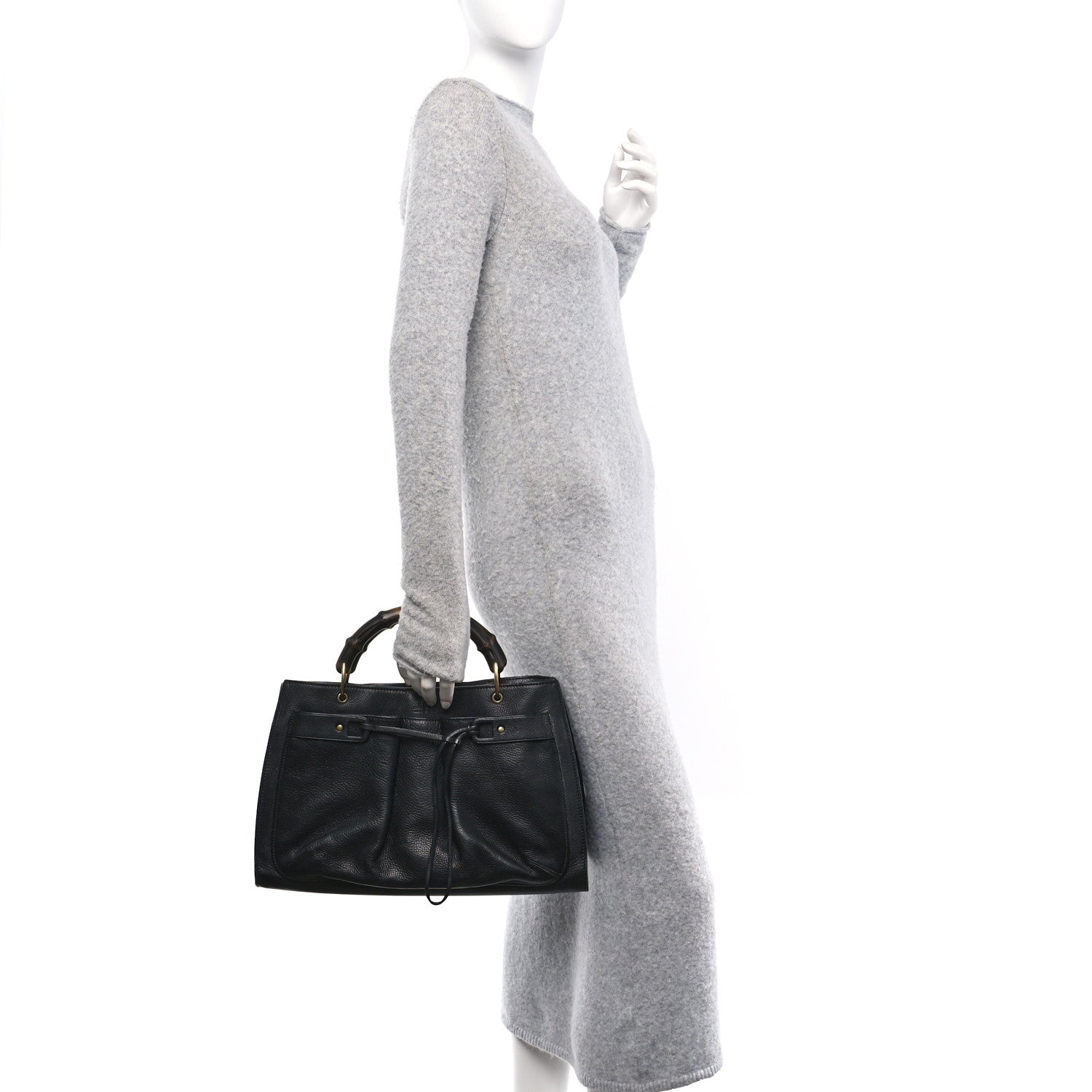 Calfskin Bamboo Handle Tote Black