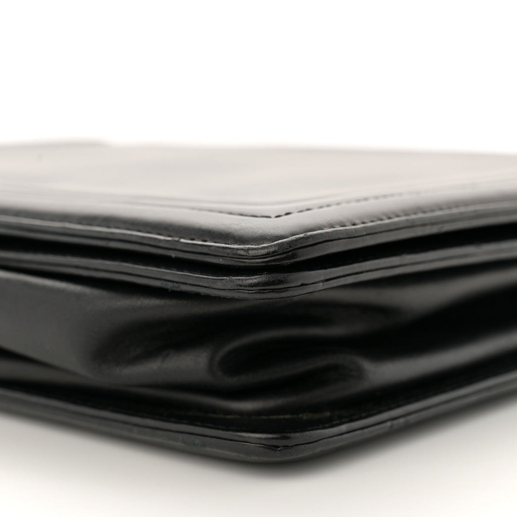 Glazed Calfskin Large Boy Flap Black
