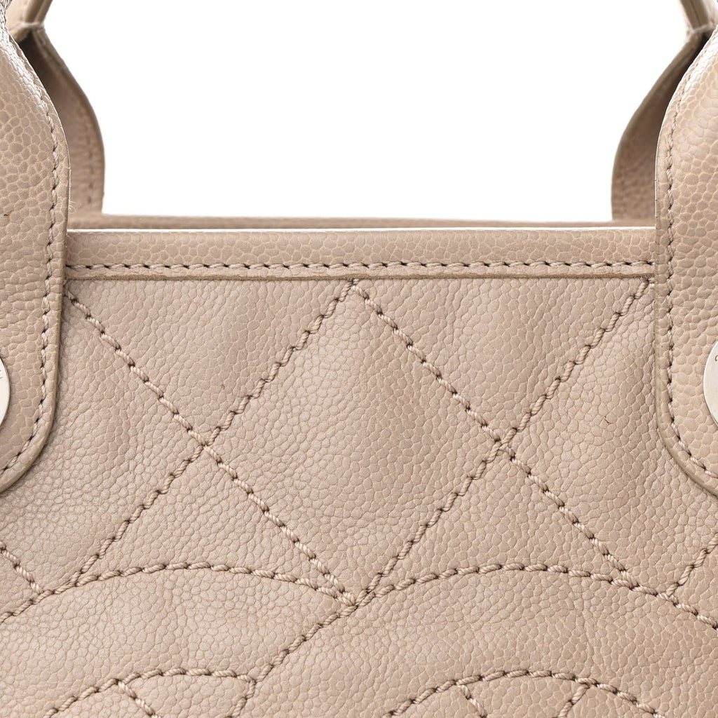 Caviar Quilted Deauville Bowling Bag Beige