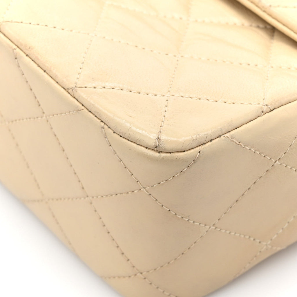 Lambskin Quilted Small Single Flap Beige
