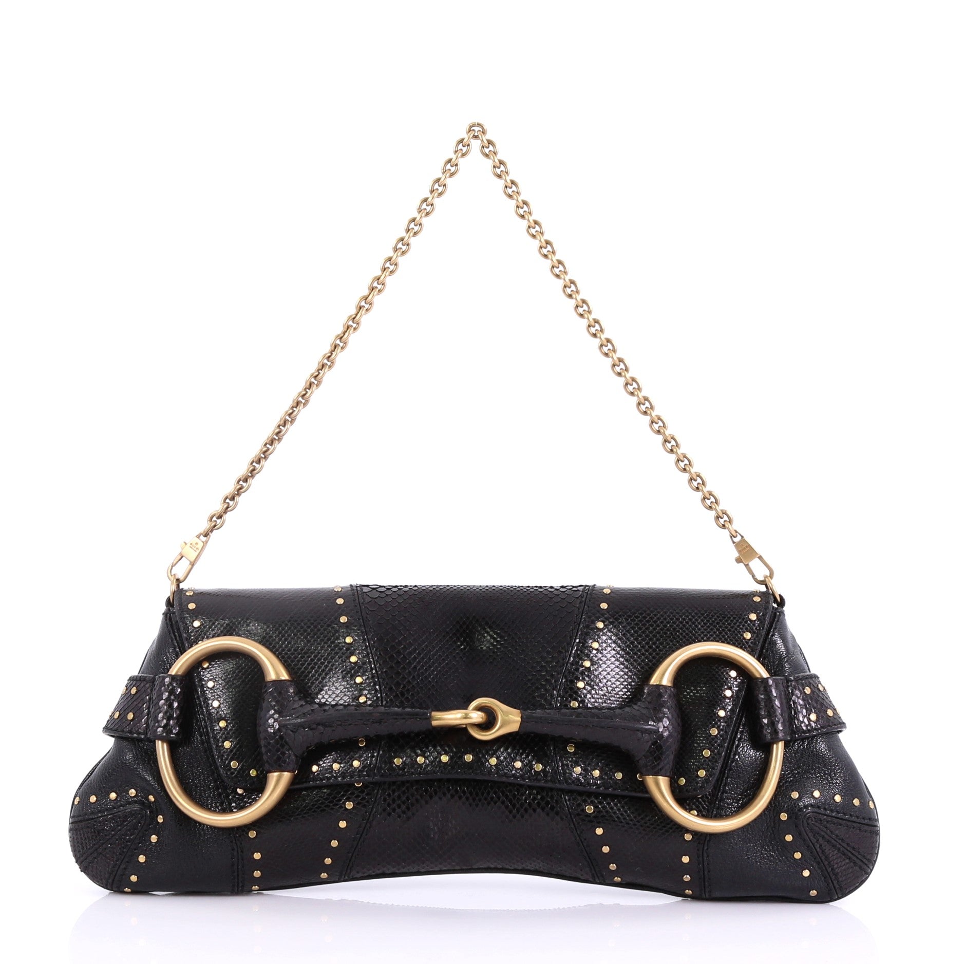 Horsebit Chain Strap Clutch Snakeskin Large