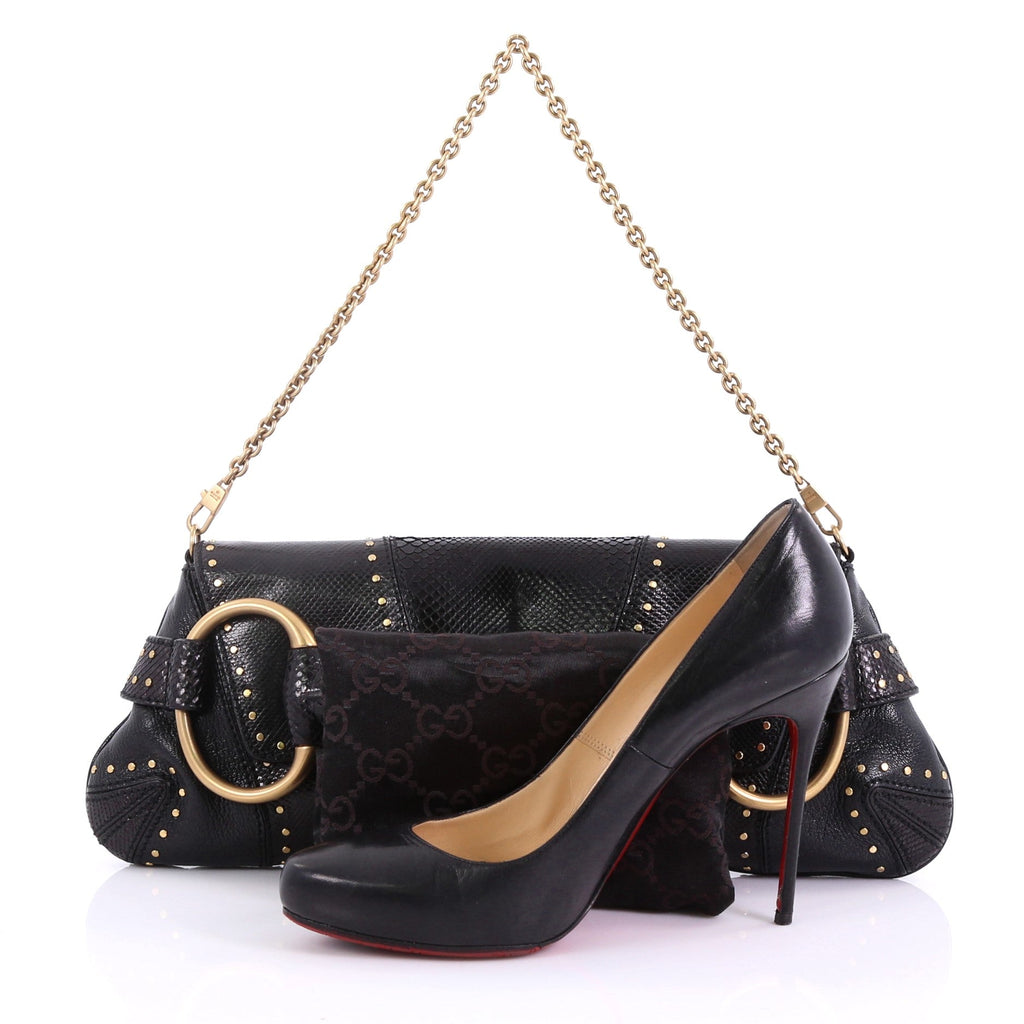 Horsebit Chain Strap Clutch Snakeskin Large