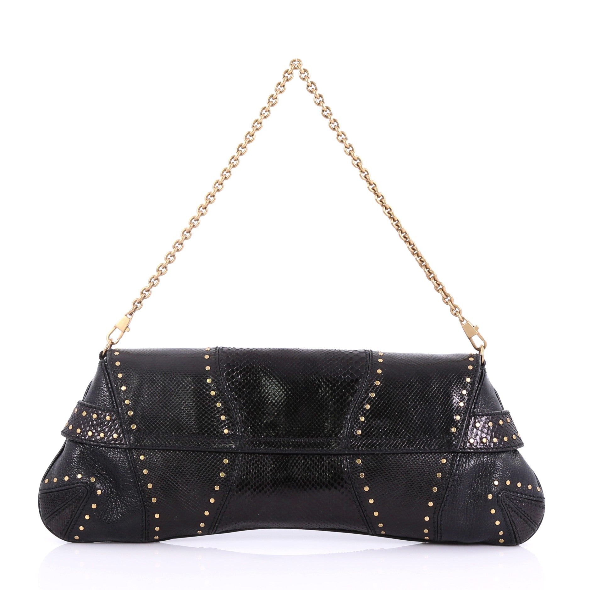 Horsebit Chain Strap Clutch Snakeskin Large