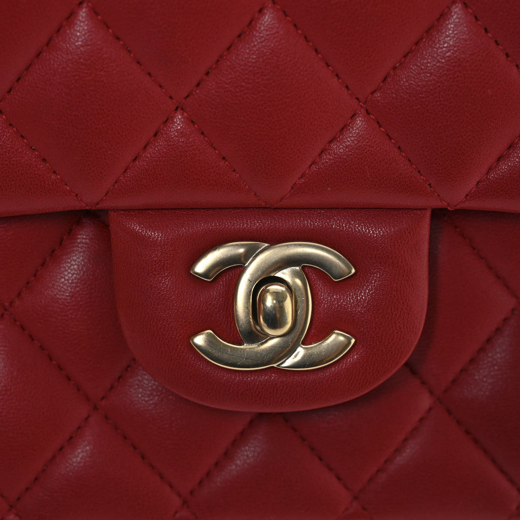 Lambskin Quilted Medium Double Flap Red