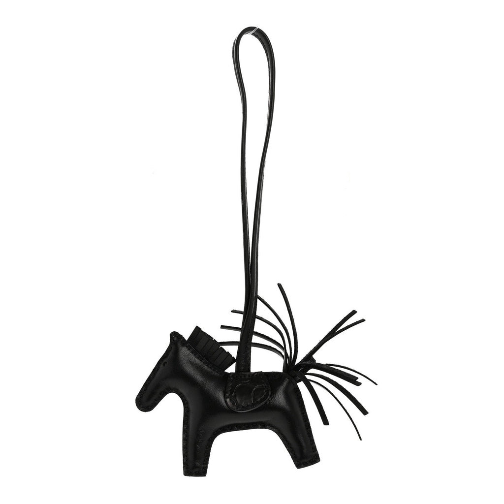 Milo Lambskin Matte Alligator Touch Grigri Rodeo Horse Bag Charm PM Black
