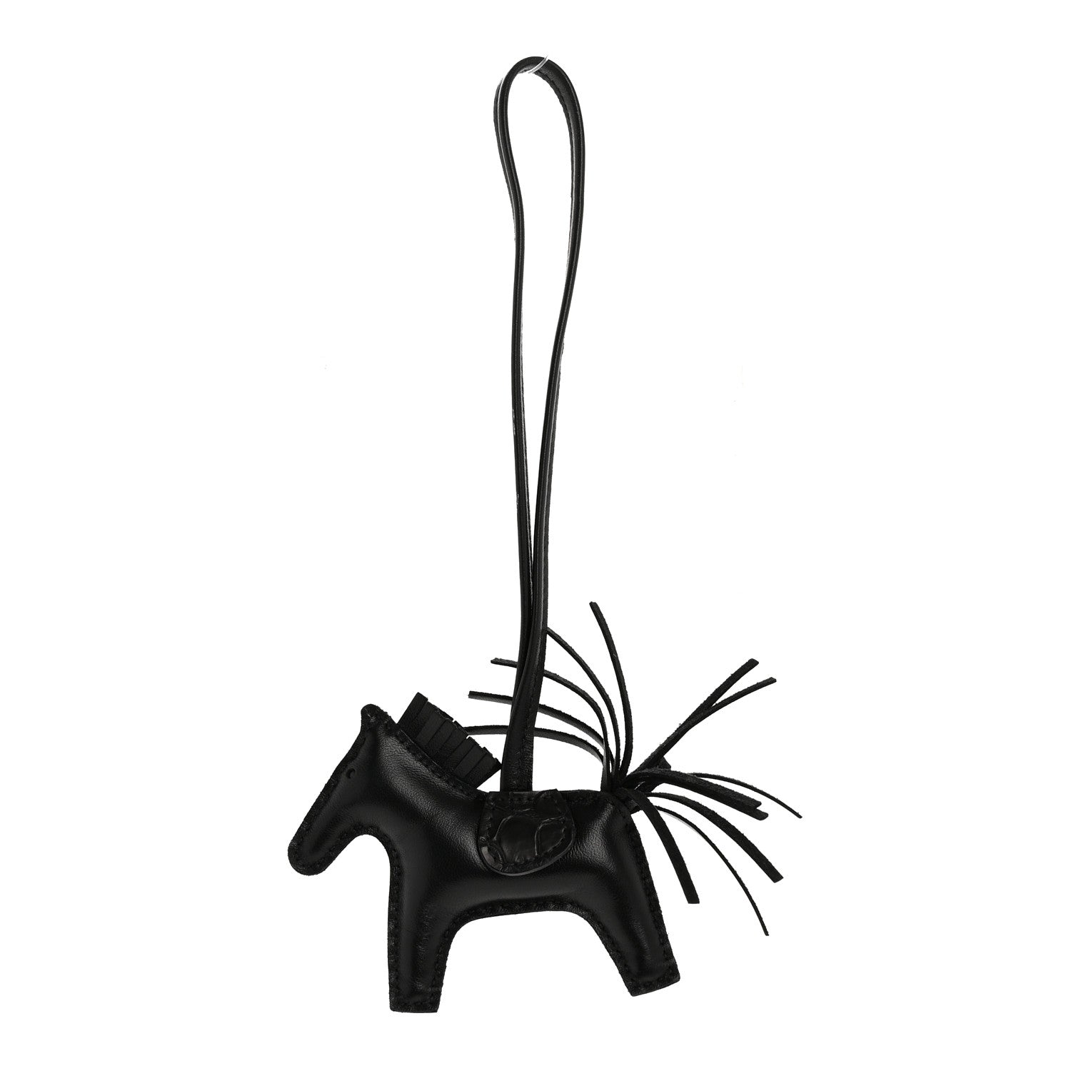 Milo Lambskin Matte Alligator Touch Grigri Rodeo Horse Bag Charm PM Black