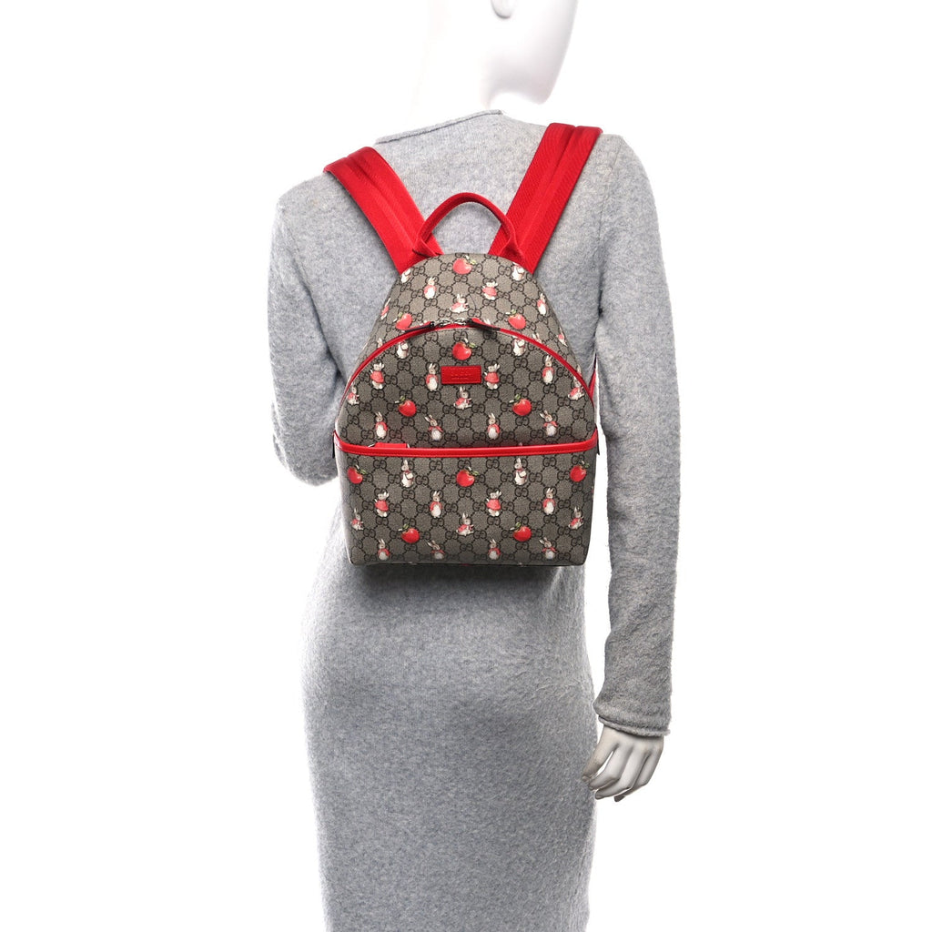 X PETER RABBIT GG Supreme Monogram Rabbit Print Childerns Backpack Red