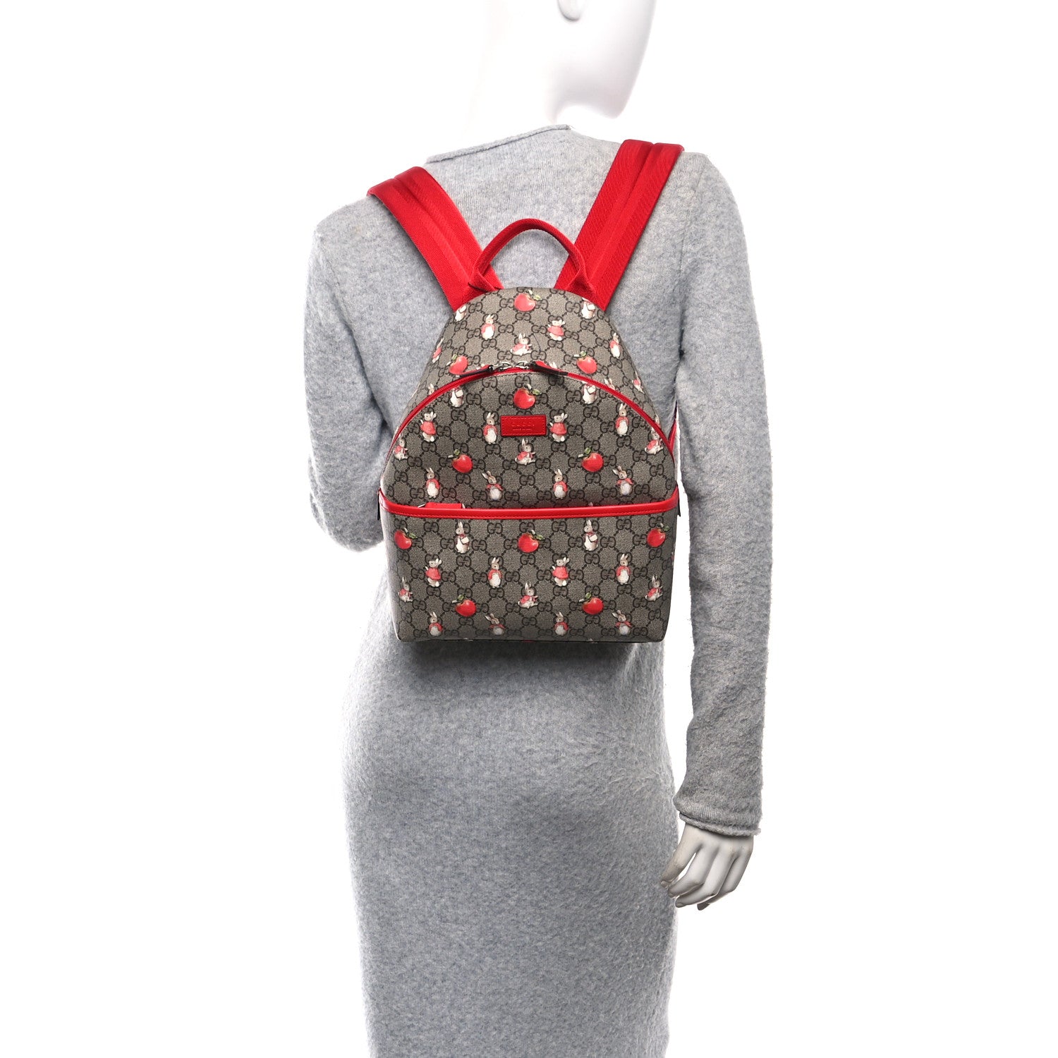 X PETER RABBIT GG Supreme Monogram Rabbit Print Childerns Backpack Red